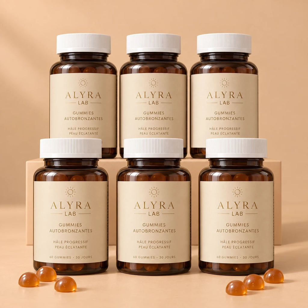 Cure de 6 mois : six flacons de Gummies Autobronzantes Alyra Lab